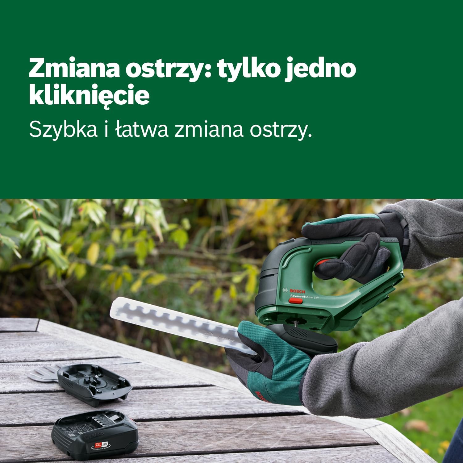 Detalle 1 de Bosch AdvancedShear 18V-10 – akumulatorowe nożyce do trawy i krzewów, 2 ostrza