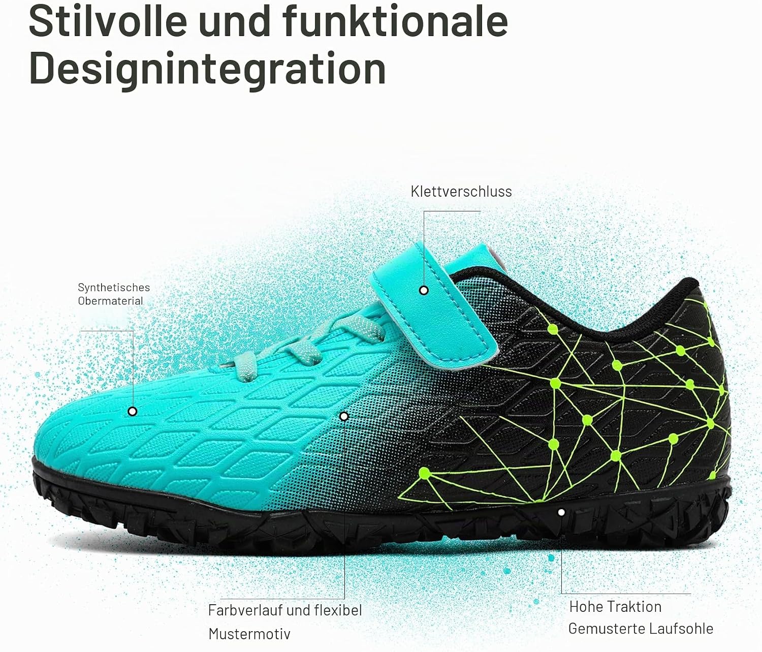 Detalle de PiDaGlobal Kinder Fußballschuhe mit Klettverschluss und Multinocken für Kunstrasen
