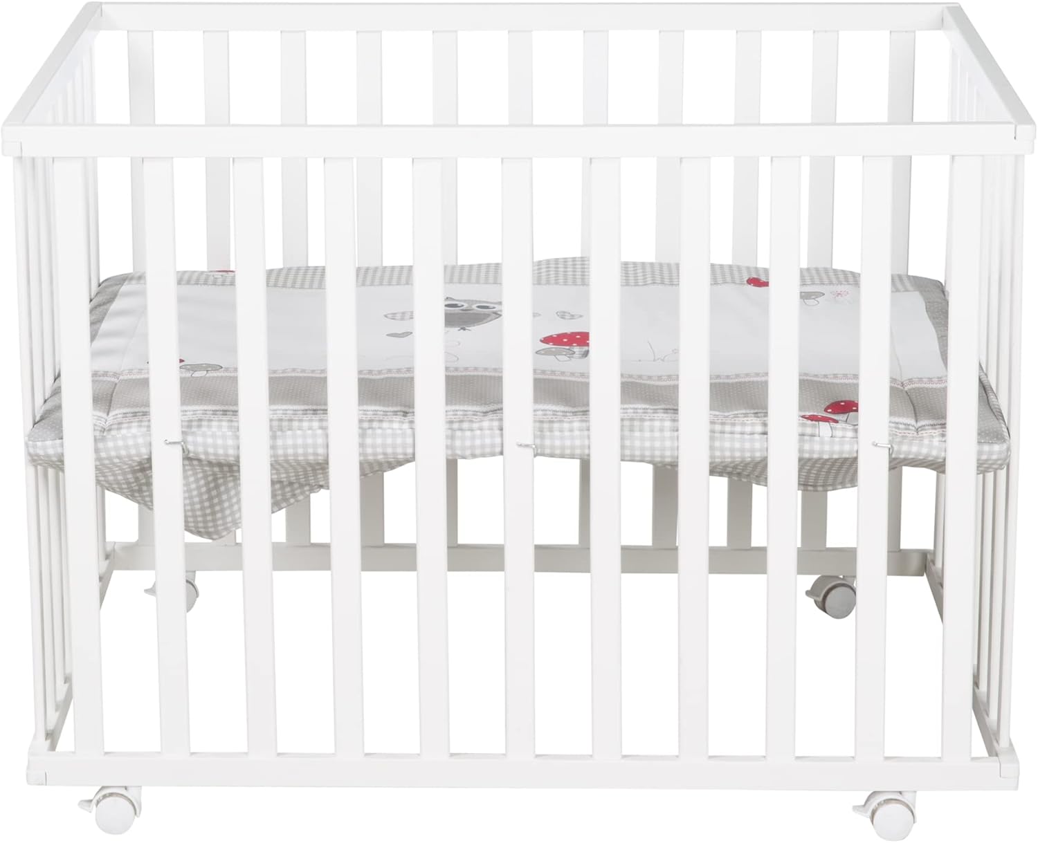 Thumbnail 6 de Roba Parc Bébé Rectangulaire en Bois 75 x 100 cm avec Tapis et Roues à Freins – Base Ajustable en Hauteur
