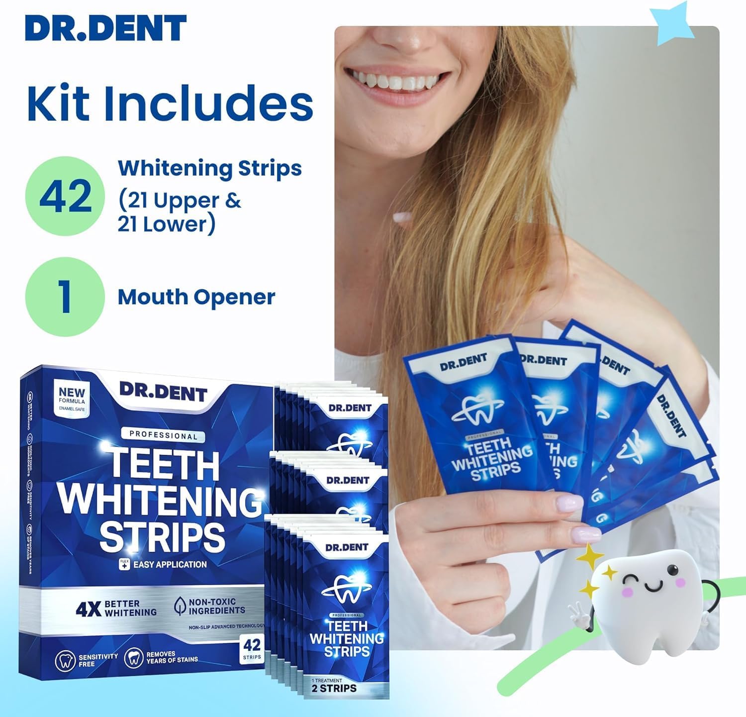 Detalle de DRDENT Teeth Whitening Strips Professional Strength – 21 Treatments (42 Strips) with Mouth Opener