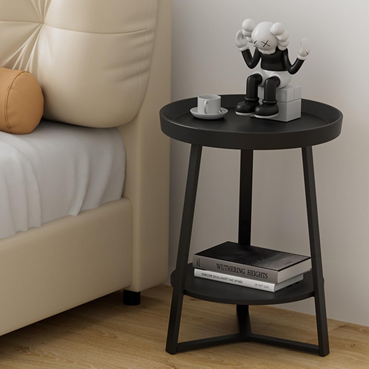 Detalle 2 de Gadroad 02ST024A Round End Table, Two-Tier Storage, Black Metal Frame