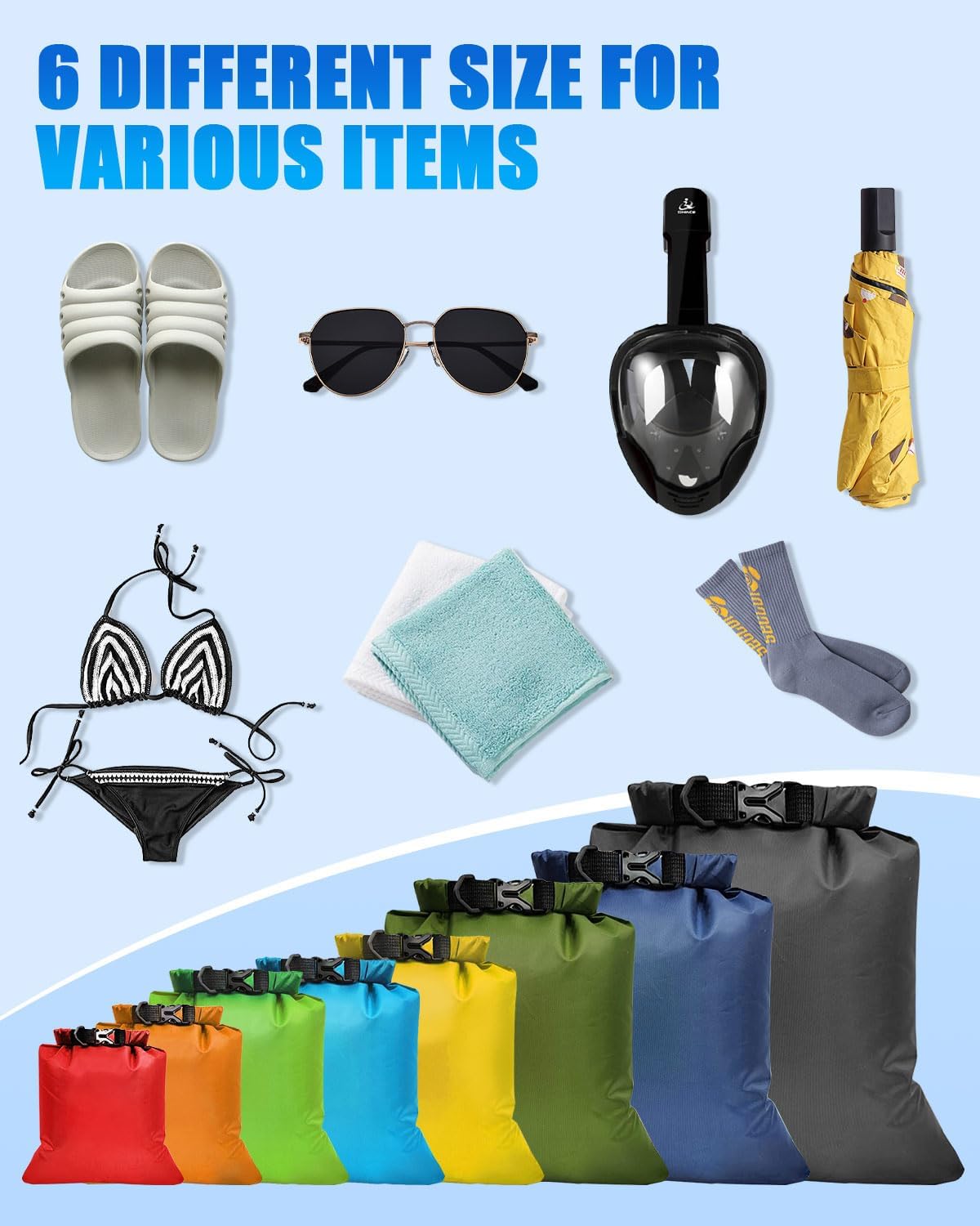 Thumbnail 5 de 8-Piece Waterproof Dry Bag Set with roll-top closures (12L–1.5L) for hiking, camping, cycling and fishing