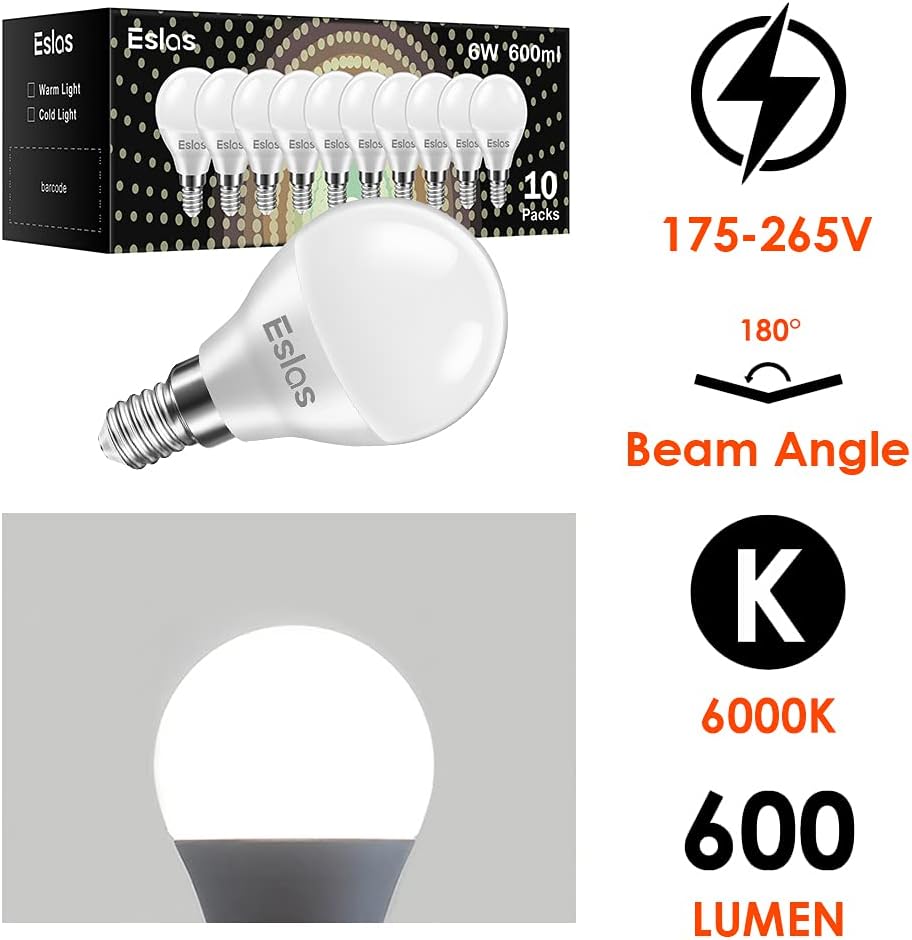 Detalle de Eslas E14 G45 6W LED 600lm 6000K
