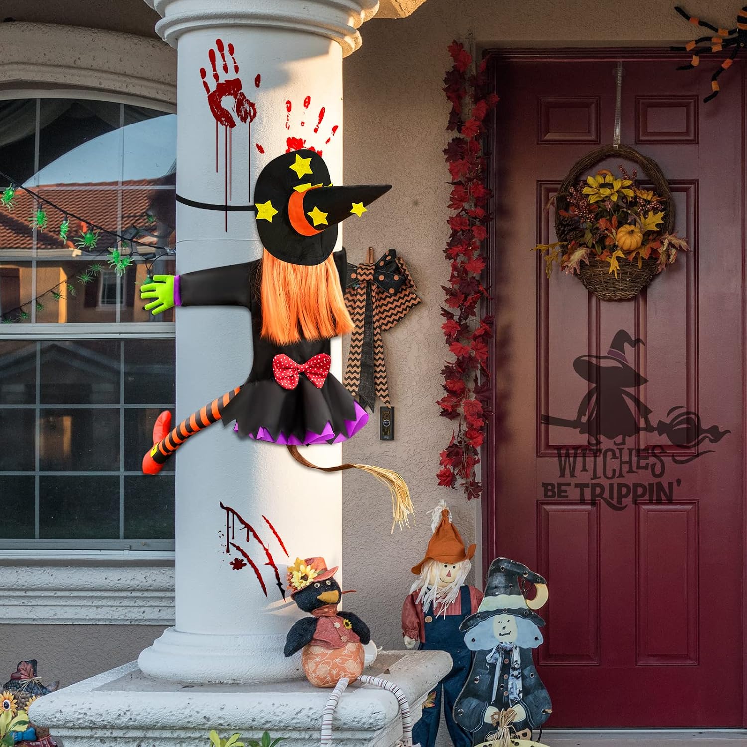 Detalle 2 de Bswalf 44-Inch Crashing Witch Halloween Hanging Yard Decoration