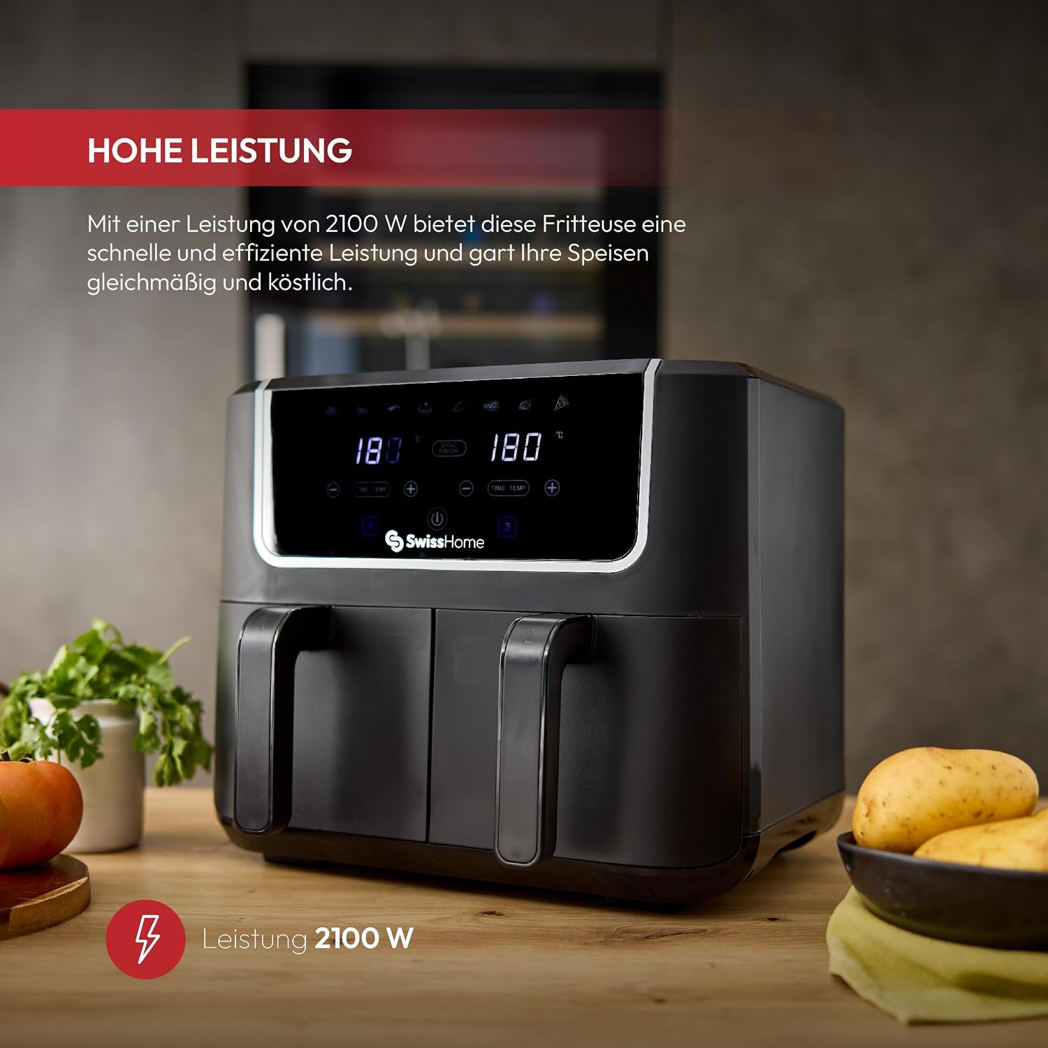 Detalle 1 de Z SwissHome DARK - Freidora de Aire 2100W 🍳 ¡Cocina Fácil!