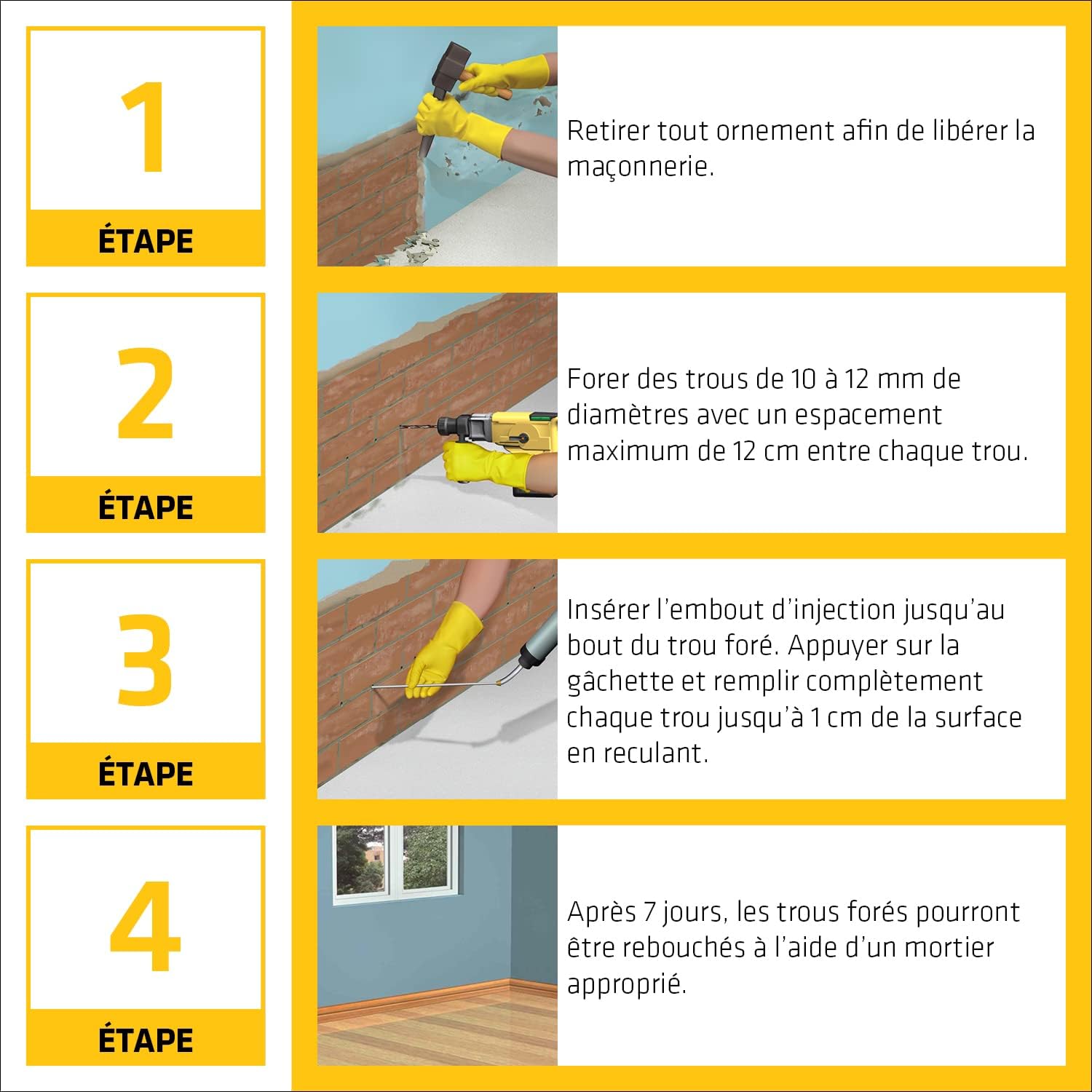 Thumbnail 4 de SikaMur InjectoCream 100 Blanc – Kit traitement remontées capillaires, 5 m linéaire (Intérieur et Extérieur)