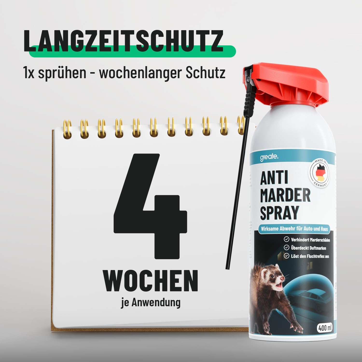 Thumbnail 2 de Greate 2X Anti-Marderspray mit Geraniol, 2 Dosen à 400 ml – Marderabwehr für Auto, Dachboden & Garage