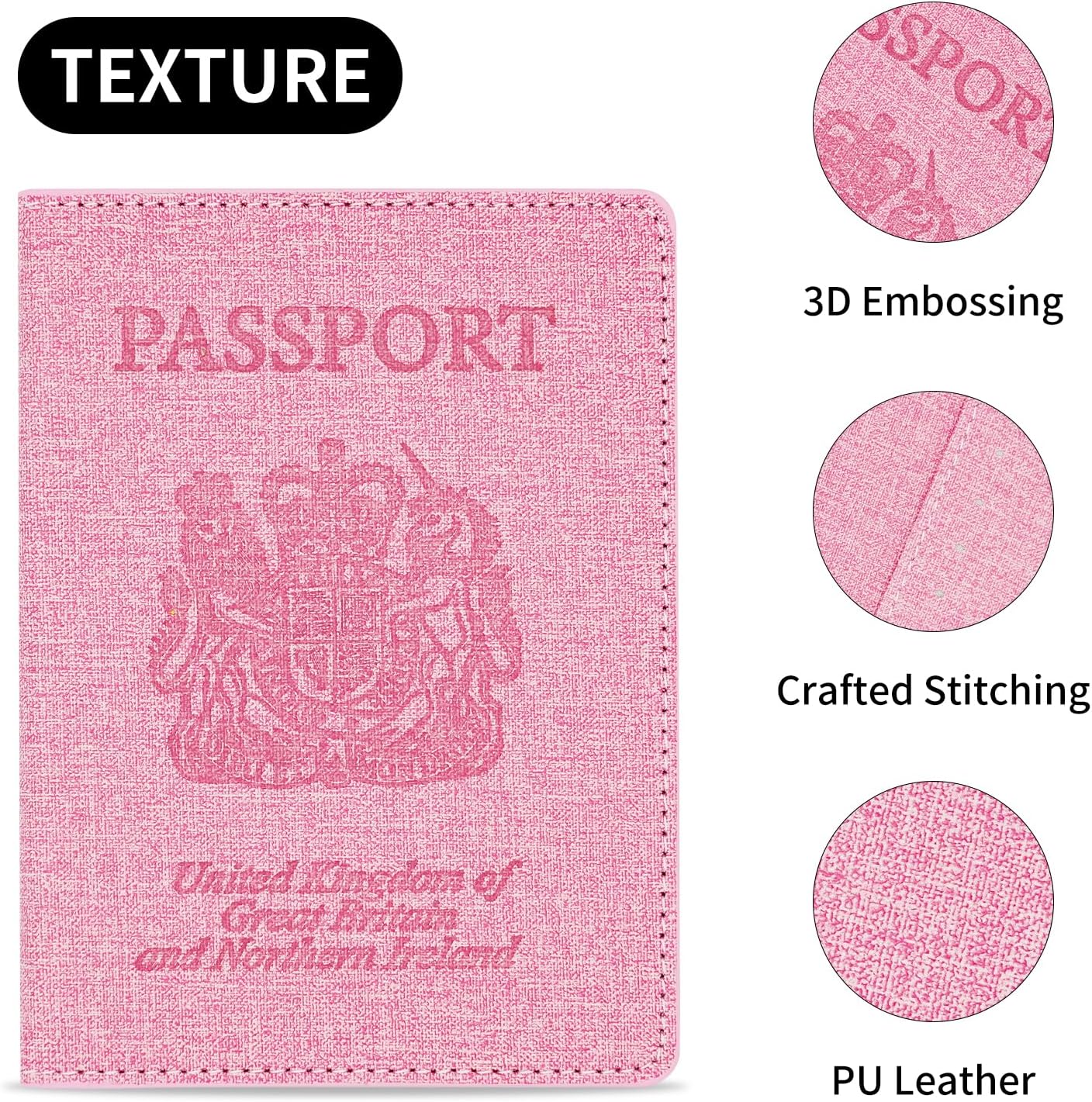 Thumbnail 3 de Cinocratic RFID Blocking Passport Holder Cover & Travel Wallet – Pink PU Leather Organiser for Cards, Boarding Pass and ID