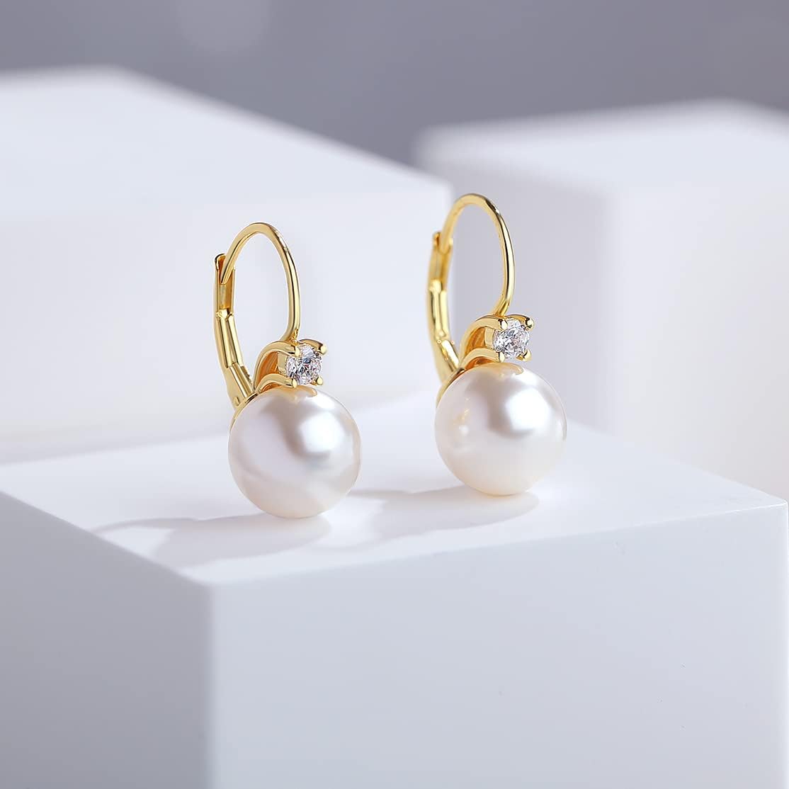 Detalle de jiamiaoi 18Kt Weißgold plattiert Perlenohrringe – Silber 925, Tropfen-Perle 10 mm