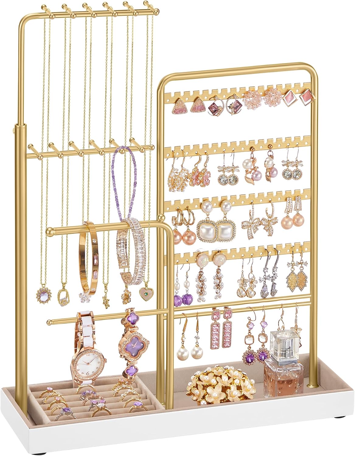 Thumbnail 6 de SONGMICS CAELEY JJS026W01 Adjustable Jewellery Stand with Velvet-Lined Tray