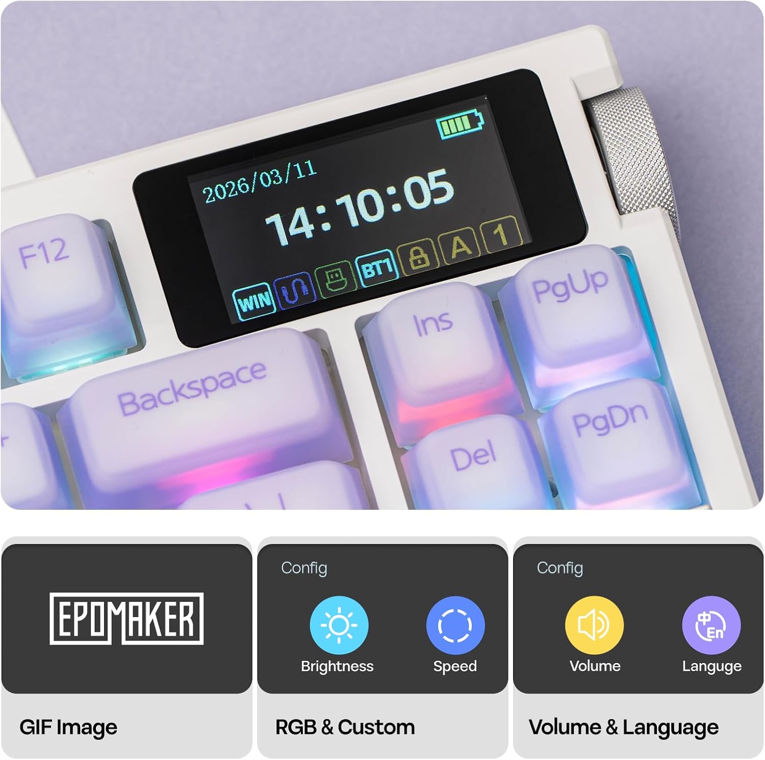 Thumbnail 3 de EPOMAKER G84 Pro Wireless Gaming Keyboard with Screen & Knob (75% Hot Swappable, 8000mAh, BT 5.0/2.4G/USB-C)