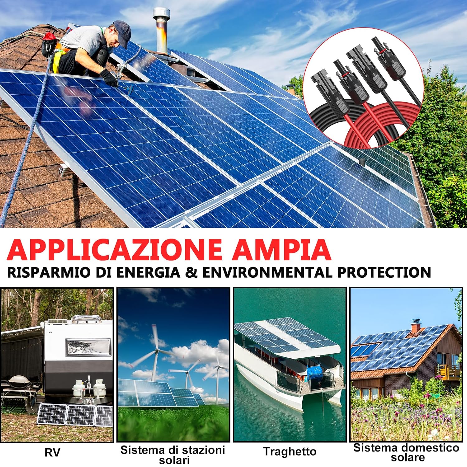 Thumbnail 6 de Oududianzi Cavo Solare 6mm² (10m) con connettori IP67 per pannelli fotovoltaici