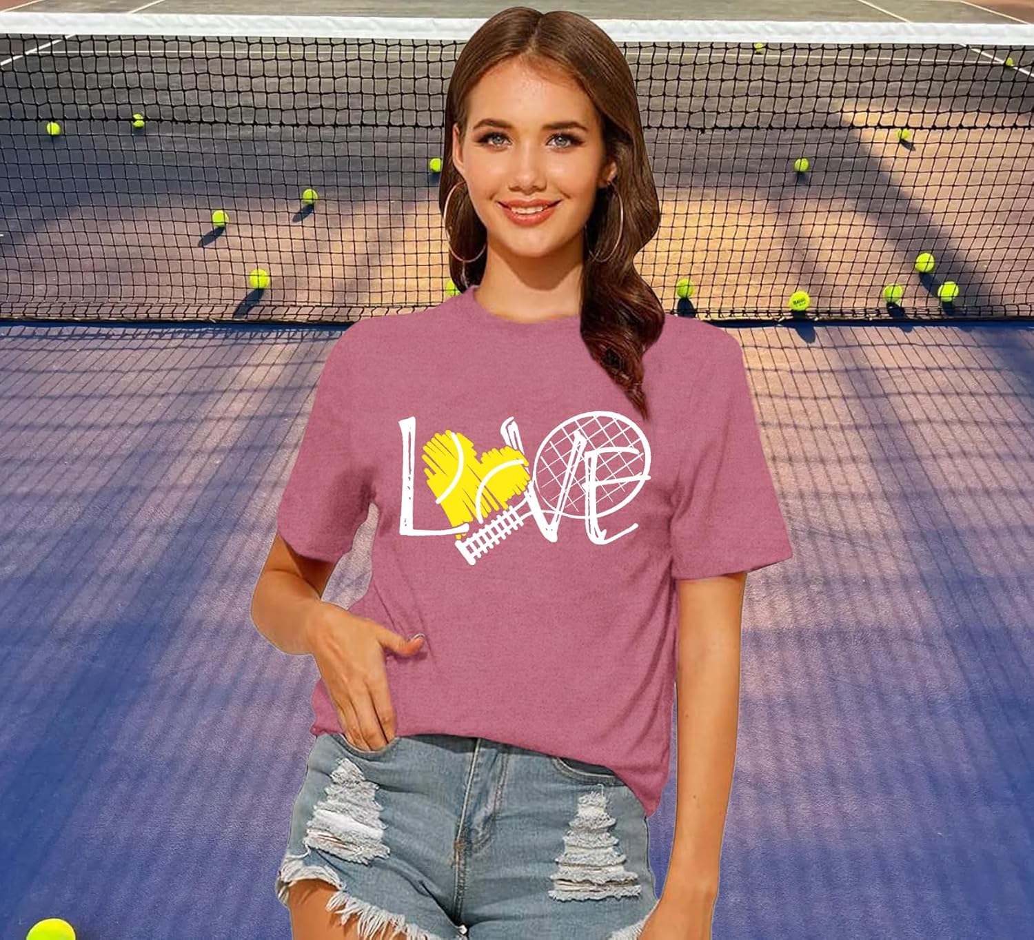 Detalle de Qskall Women's Tennis Heart T-Shirt: Soft, Sporty Style for Everyday Wear