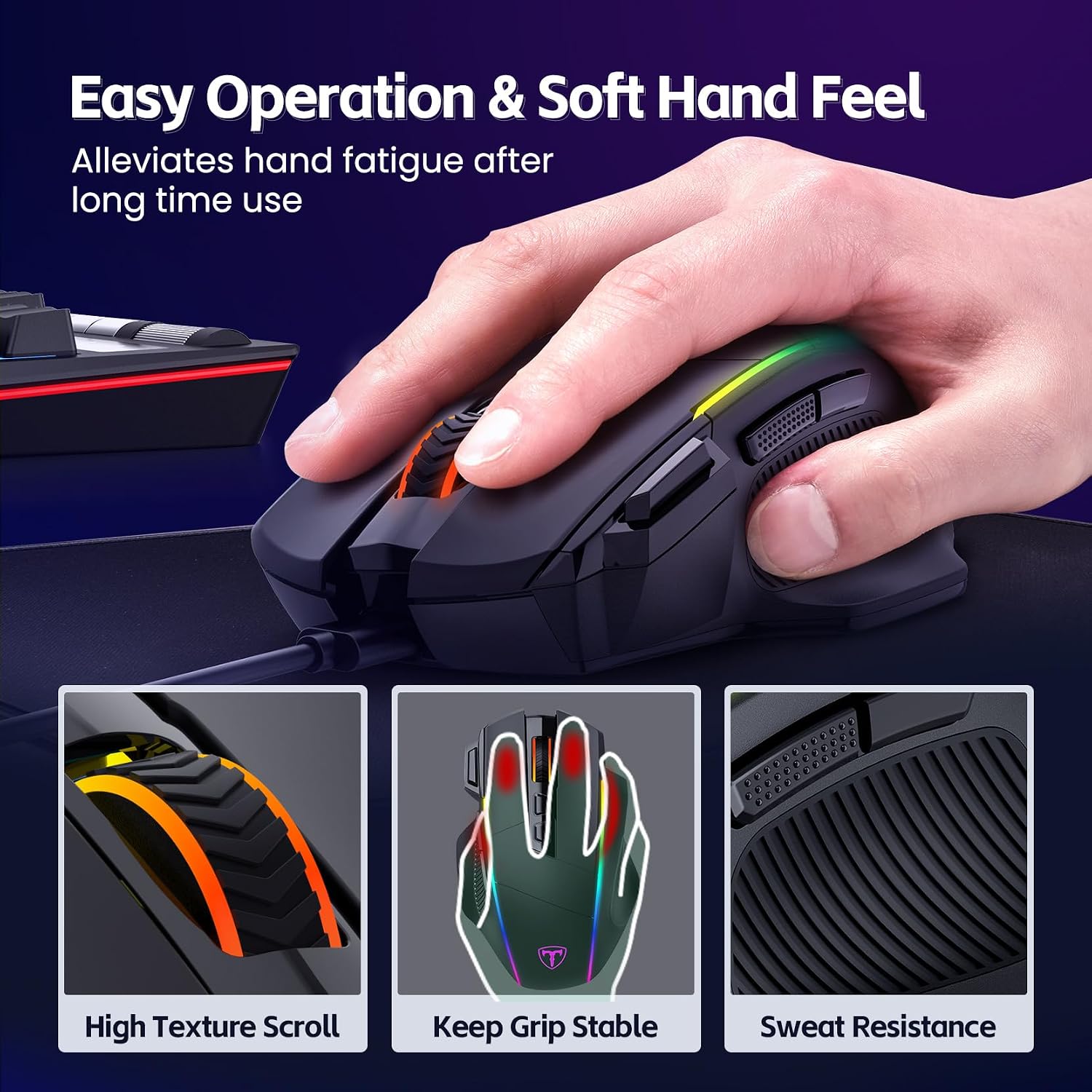 Detalle de Wireless Gaming Mouse 10,000 DPI ergonomic RGB gaming mouse