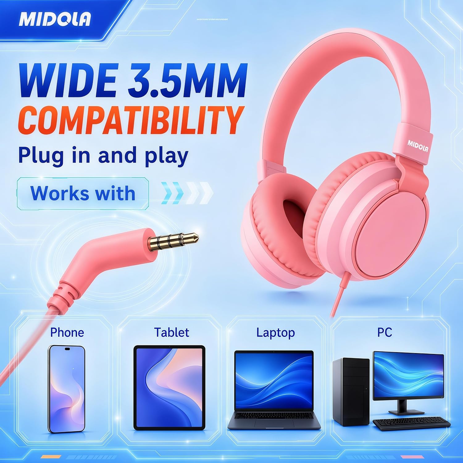 Detalle 2 de Midola Kids Headphones with 85/94dB Volume Limit