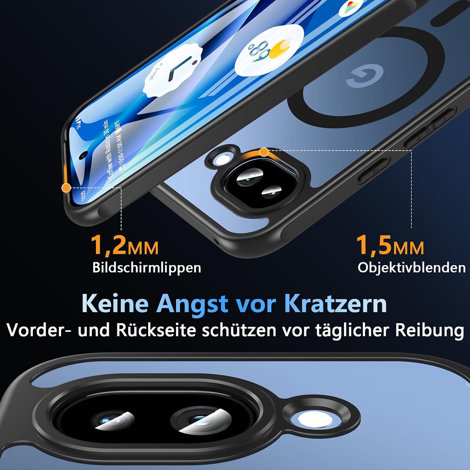 Detalle 2 de OWKEY Pixel 10a Hülle mit MagSafe, Panzer Glas und Militärschutz – Translucent Matte