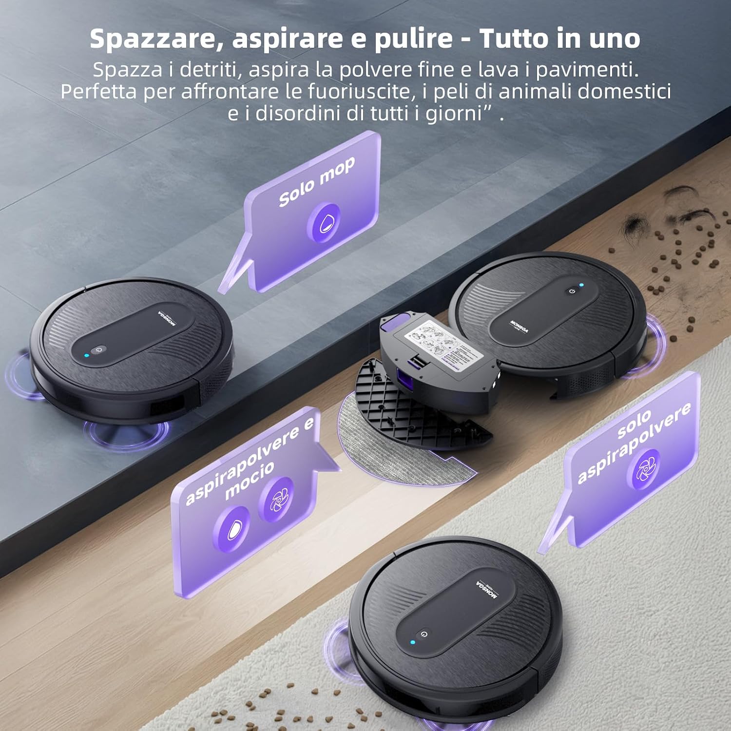 Detalle de MONSGA Robot Aspirapolvere Lavapavimenti 3-in-1 (4000 Pa) con Controllo App, Alexa e Autonomia 140 min