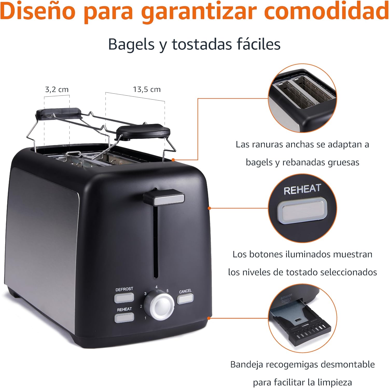 Thumbnail 2 de Amazon Basics Tostadora 2 rebanadas 800W