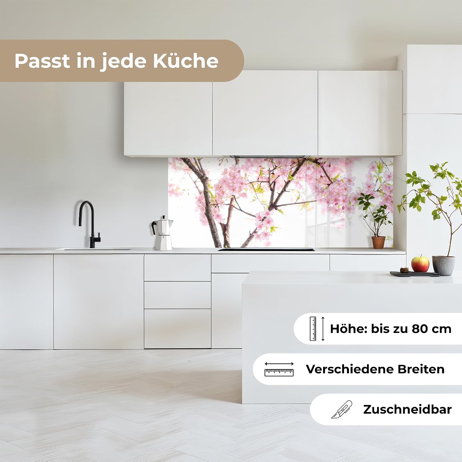 Detalle 2 de KitchenYeah Spritzschutz Küche 60×150 cm – selbstklebende Küchenrückwand mit Sakura-Motiv (Kirschblüte)