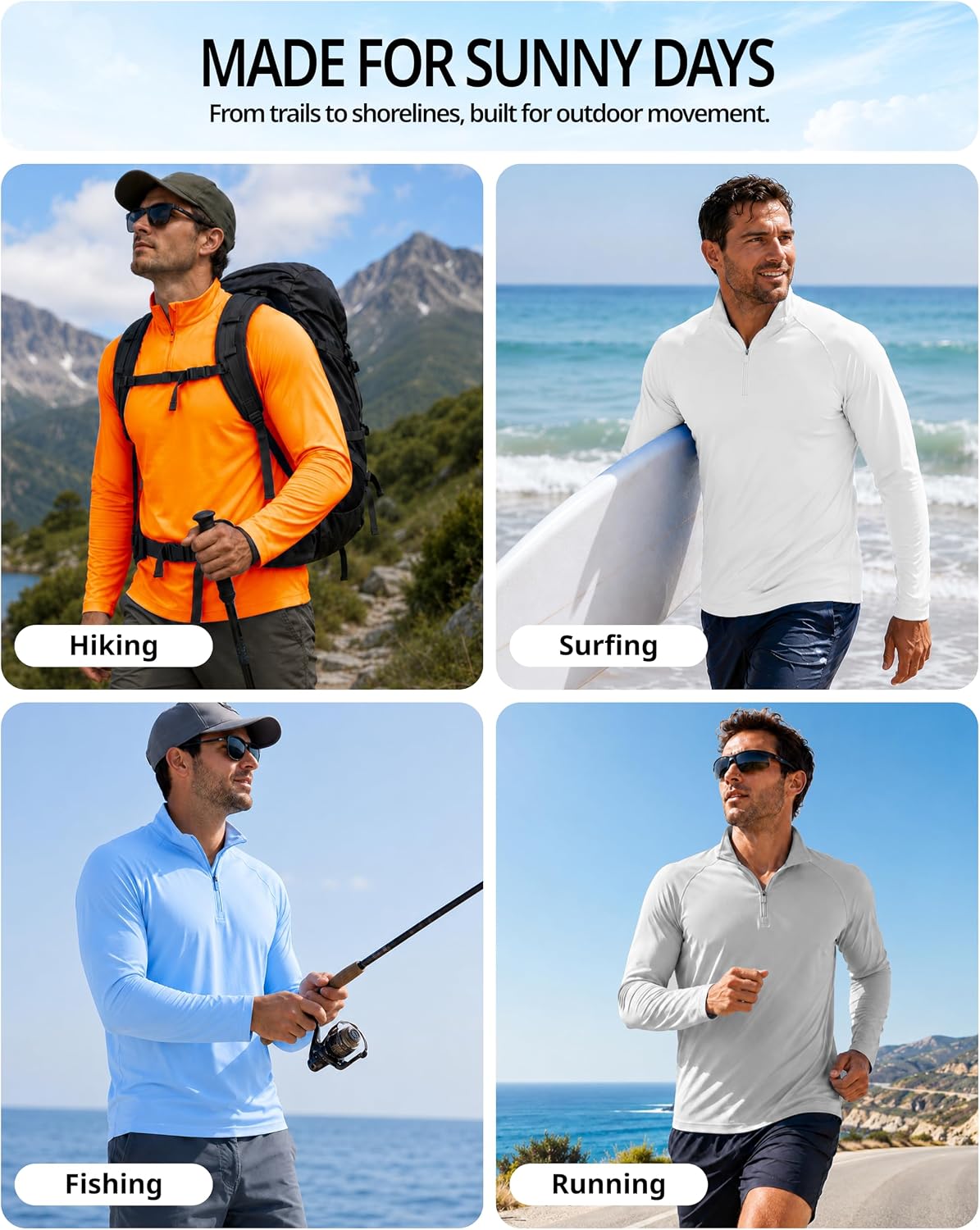 Detalle 2 de Boladeci Men’s UPF 50+ Quarter Zip Long Sleeve Sun Shirt (1/4 Zip, Lightweight Quick-Dry)