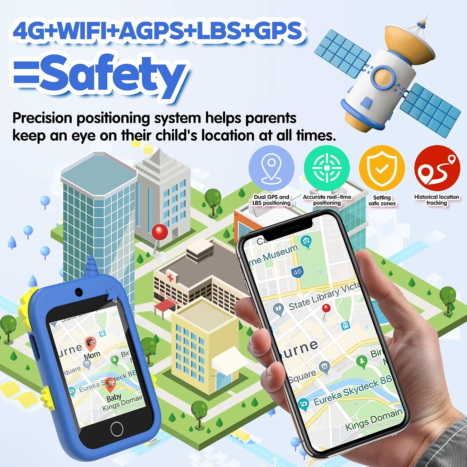 Thumbnail 3 de 4G Téléphone Portable pour Enfants avec GPS et Appels Vidéo – Bleu