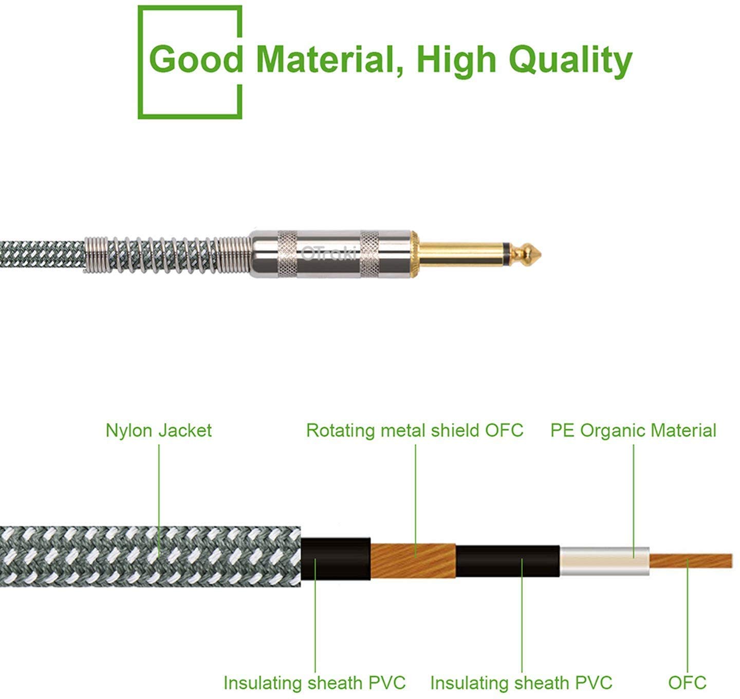 Thumbnail 3 de OTraki Guitar Cable 1m (2-Pack) – 6.35mm Straight to Right Angle, Braided Noiseless Amp Cable