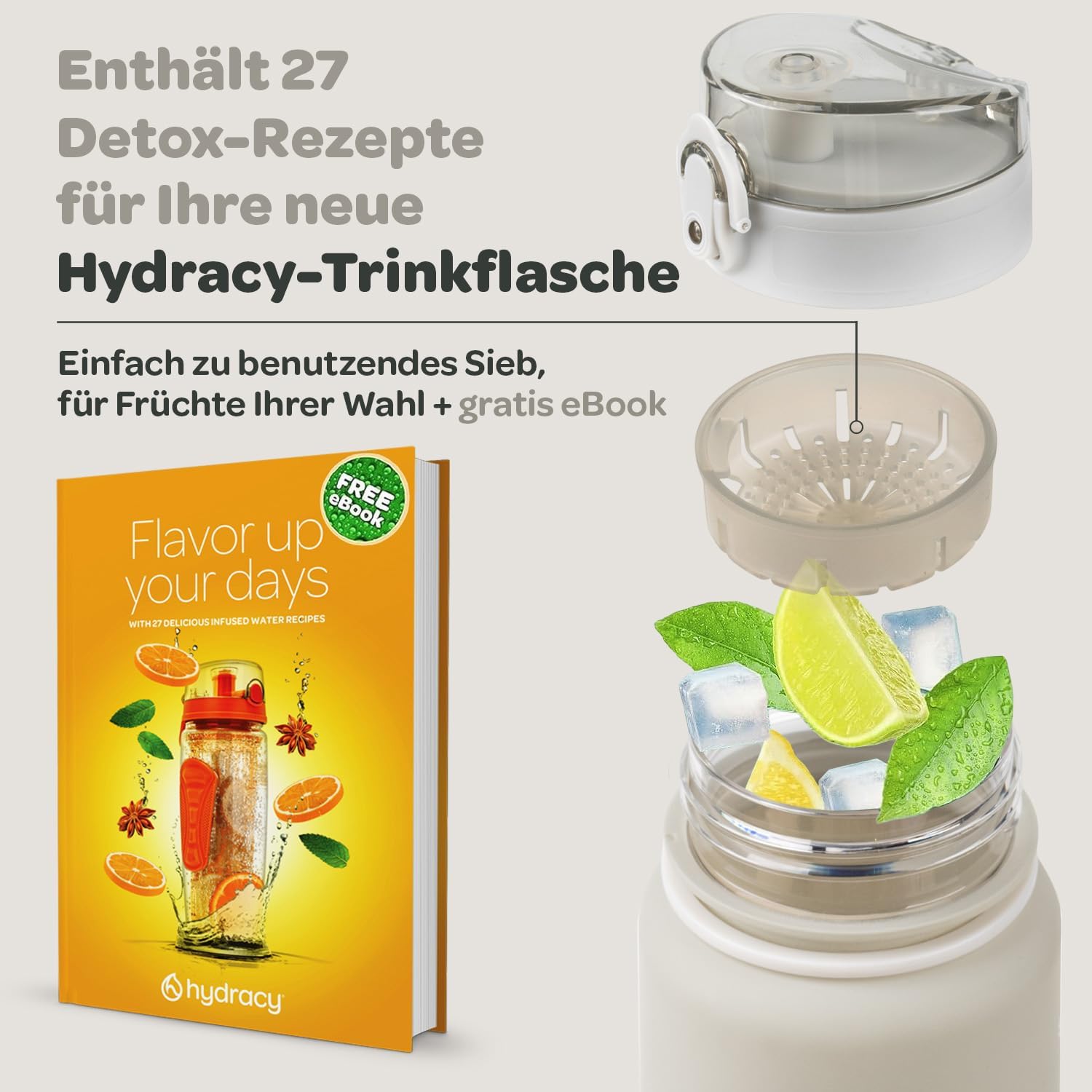 Thumbnail 5 de Hydracy Trinkflasche 1 Liter mit Fruchteinsatz