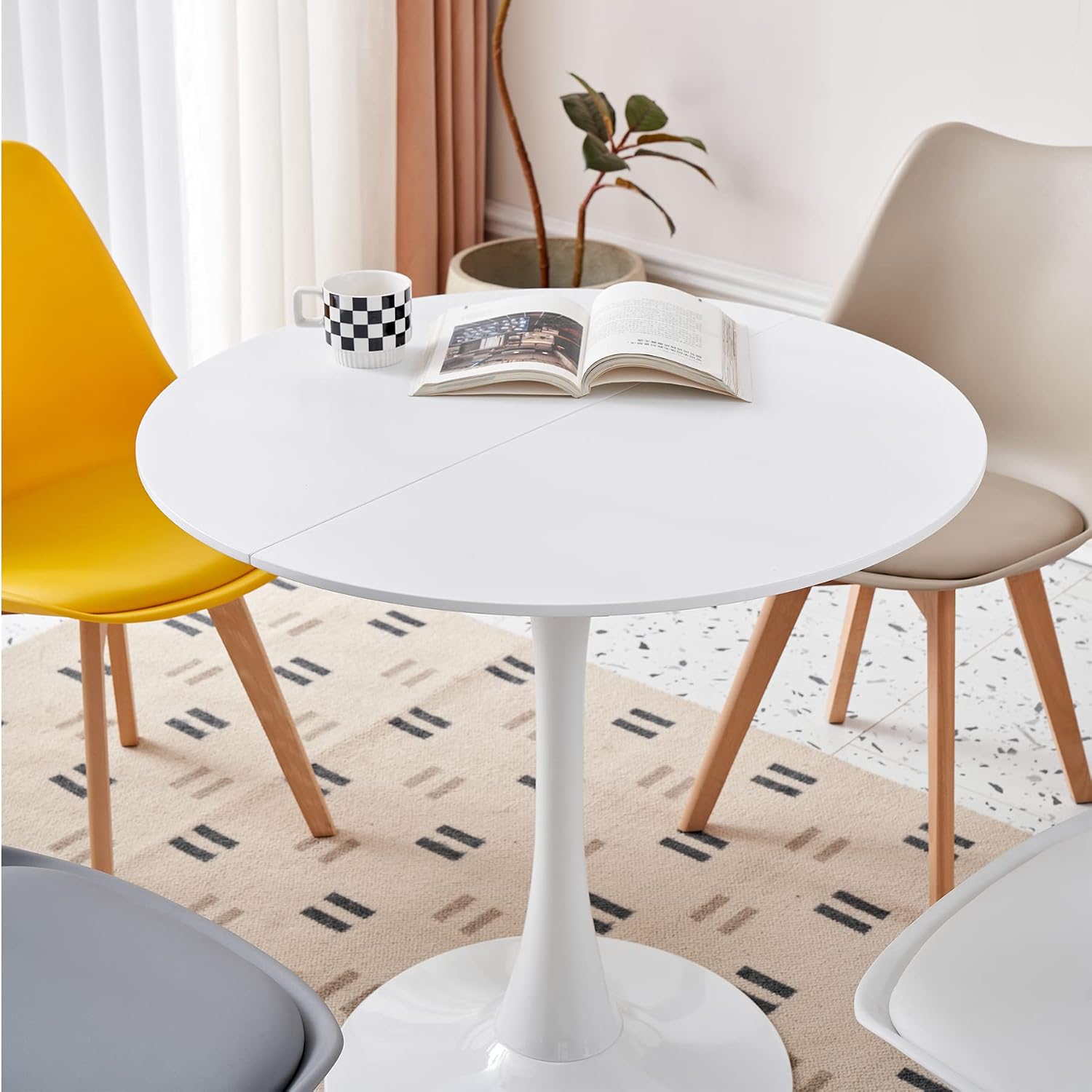 Thumbnail 1 de BenyLed ronde eettafel 80 cm met wit MDF-blad en tulpenvoet