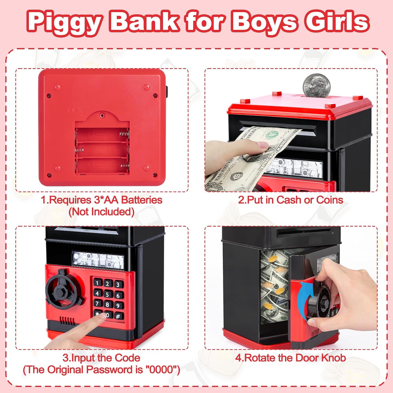 Thumbnail 2 de Refasy Piggy Bank Cash Coin Can ATM Bank – Interactive Electronic Money Box for Kids