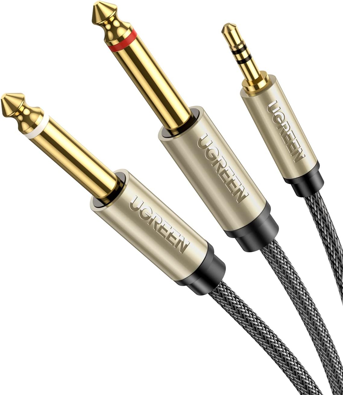 Detalle de UGREEN 3.5mm to 6.35mm×2 オーディオ変換ケーブル 1m ナイロン編み・金メッキ端子