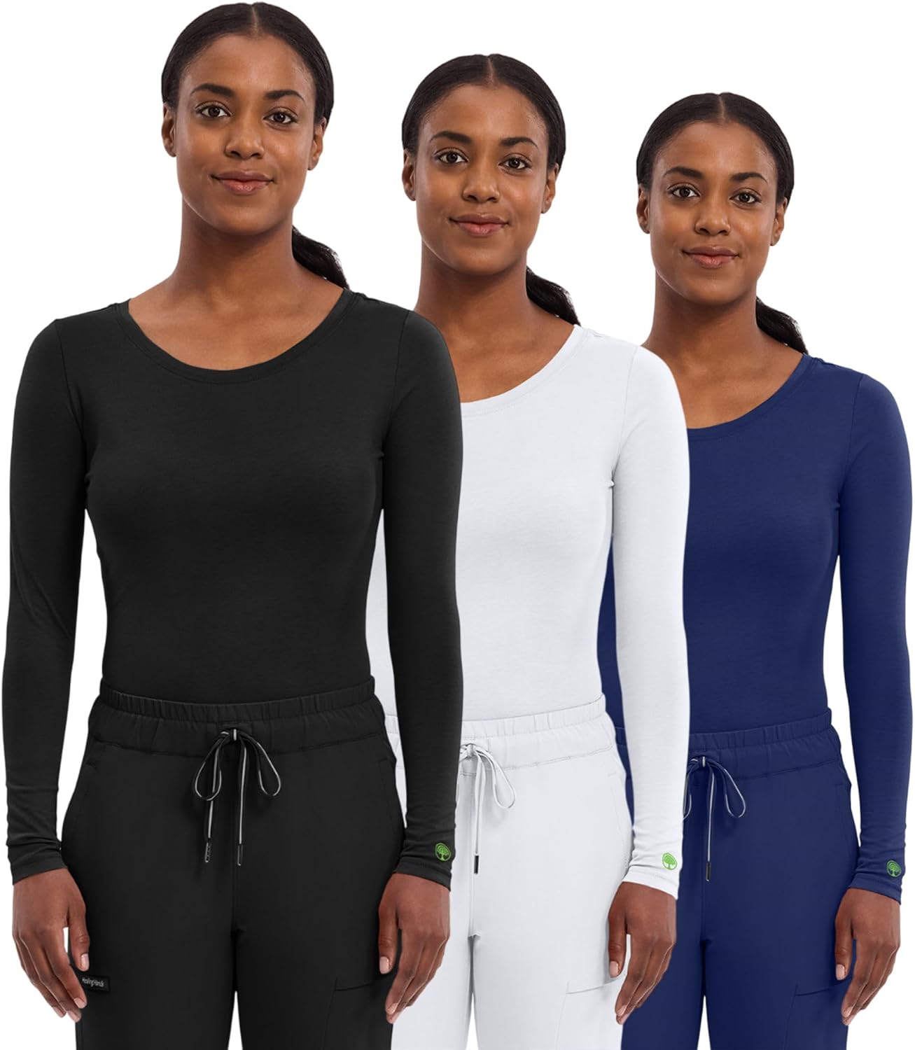 Detalle de Healing Hands Melissa Women's Long-Sleeve Underscrub Top, Cotton-Blend Stretch Knit