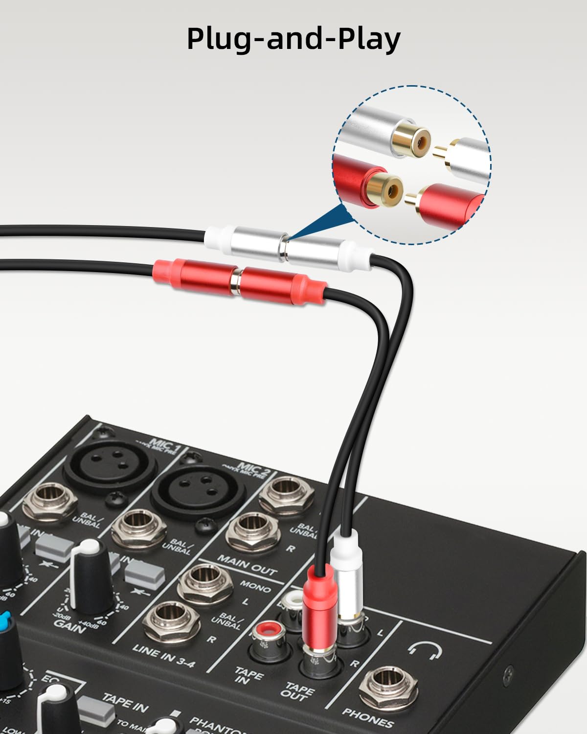 Thumbnail 3 de RIIEYOCA Phono to Phono RCA Cable 0.3m (2 Pack) – 2RCA Male to 2RCA Female