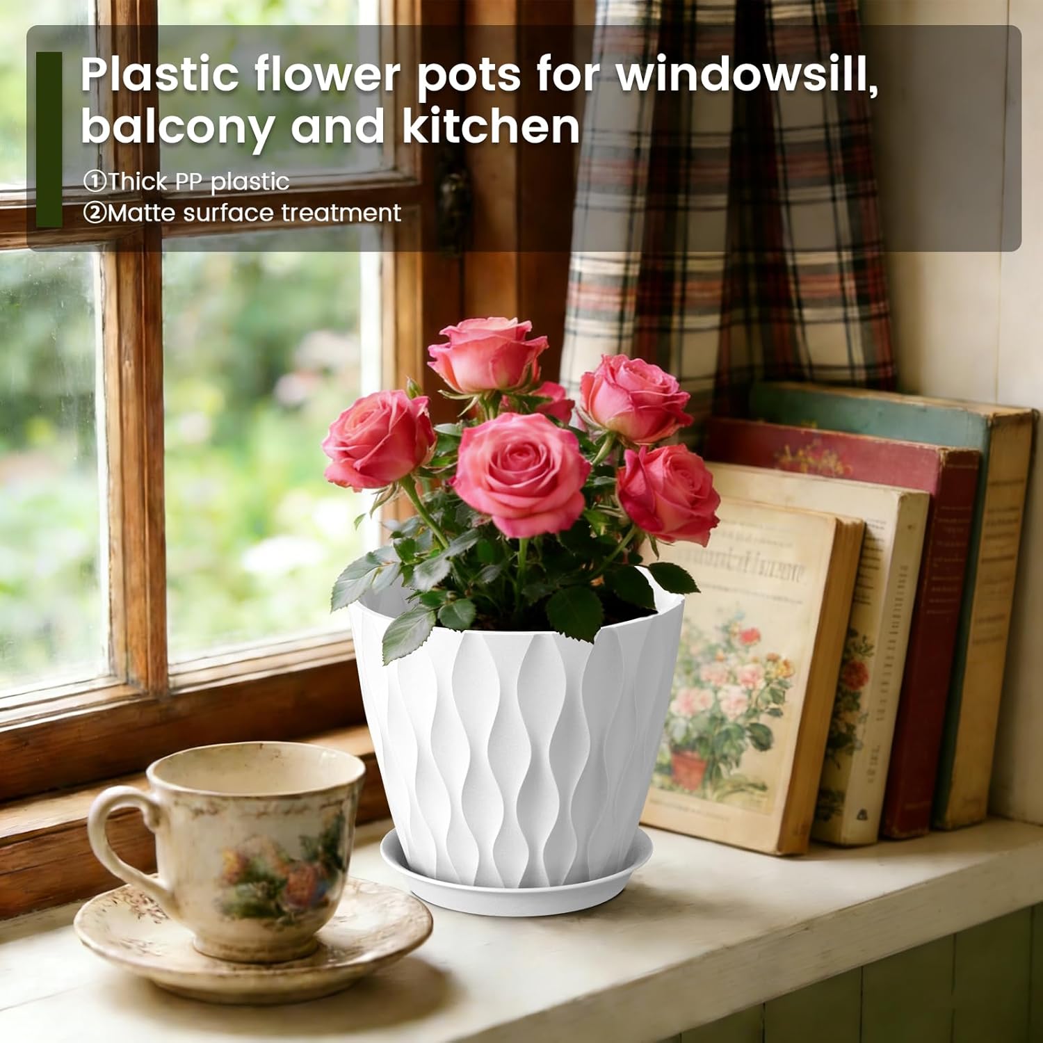 Thumbnail 3 de WSMKSZ 8 Pack Plant Pots Indoor with Drainage Holes & Saucers, 20/17.6/16.3/15/13.8/12.7/11.2/10.2 cm
