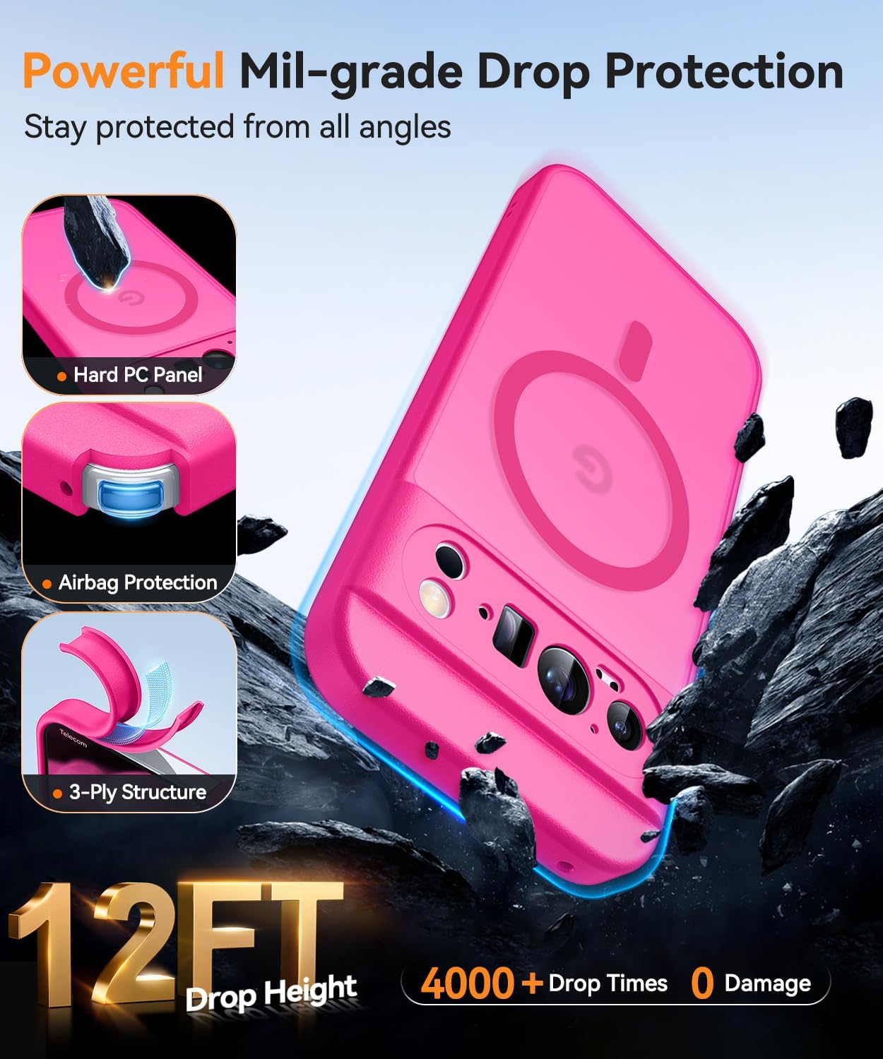 Detalle 2 de CANSHN Cover magnetica per Google Pixel 9 Pro (6,3) – Protezione fotocamera a copertura totale, rosa calda