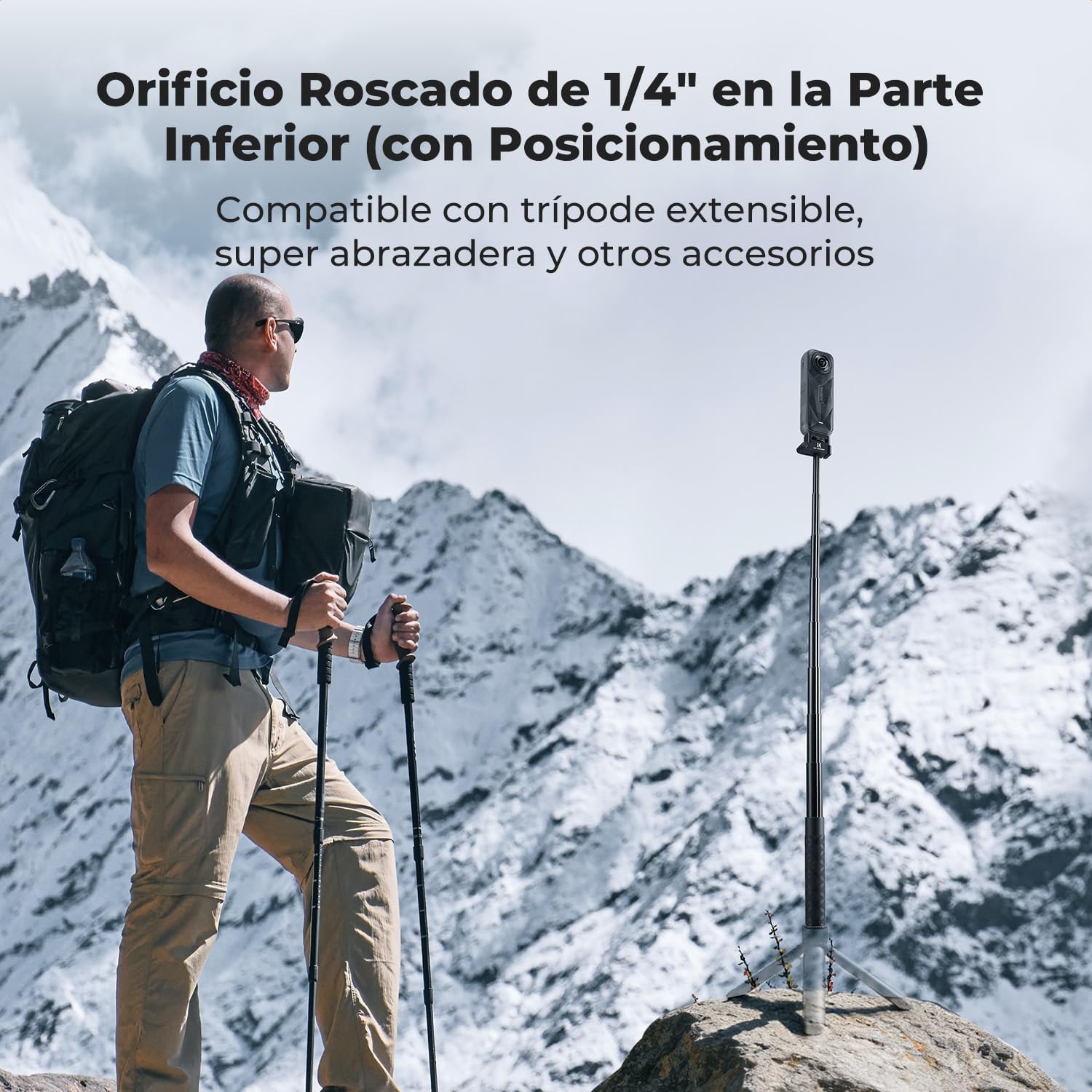 Thumbnail 4 de K&F CONCEPT Perche à Selfie Pliable Invisible en Aluminium 92,5 cm – Compatible Insta360 et DJI Pocket