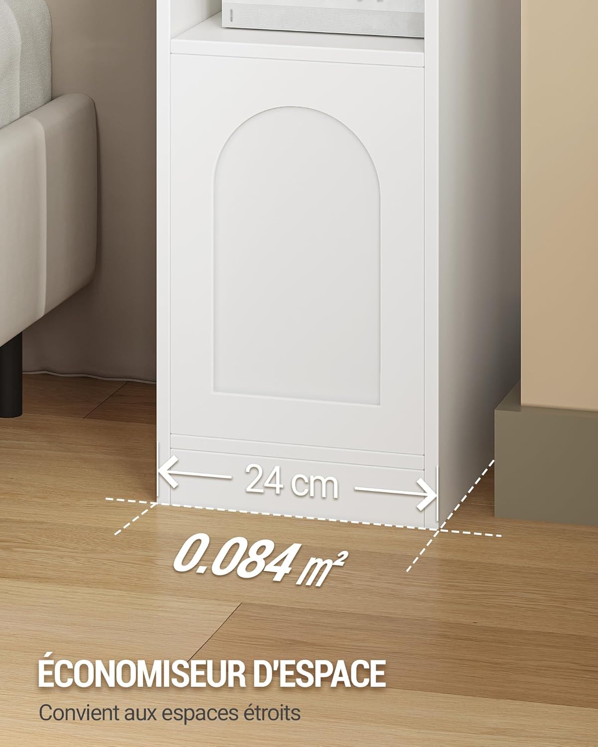 Thumbnail 6 de Hzuaneri Table de Chevet étroite avec porte d'armoire – blanc (NS00303X)