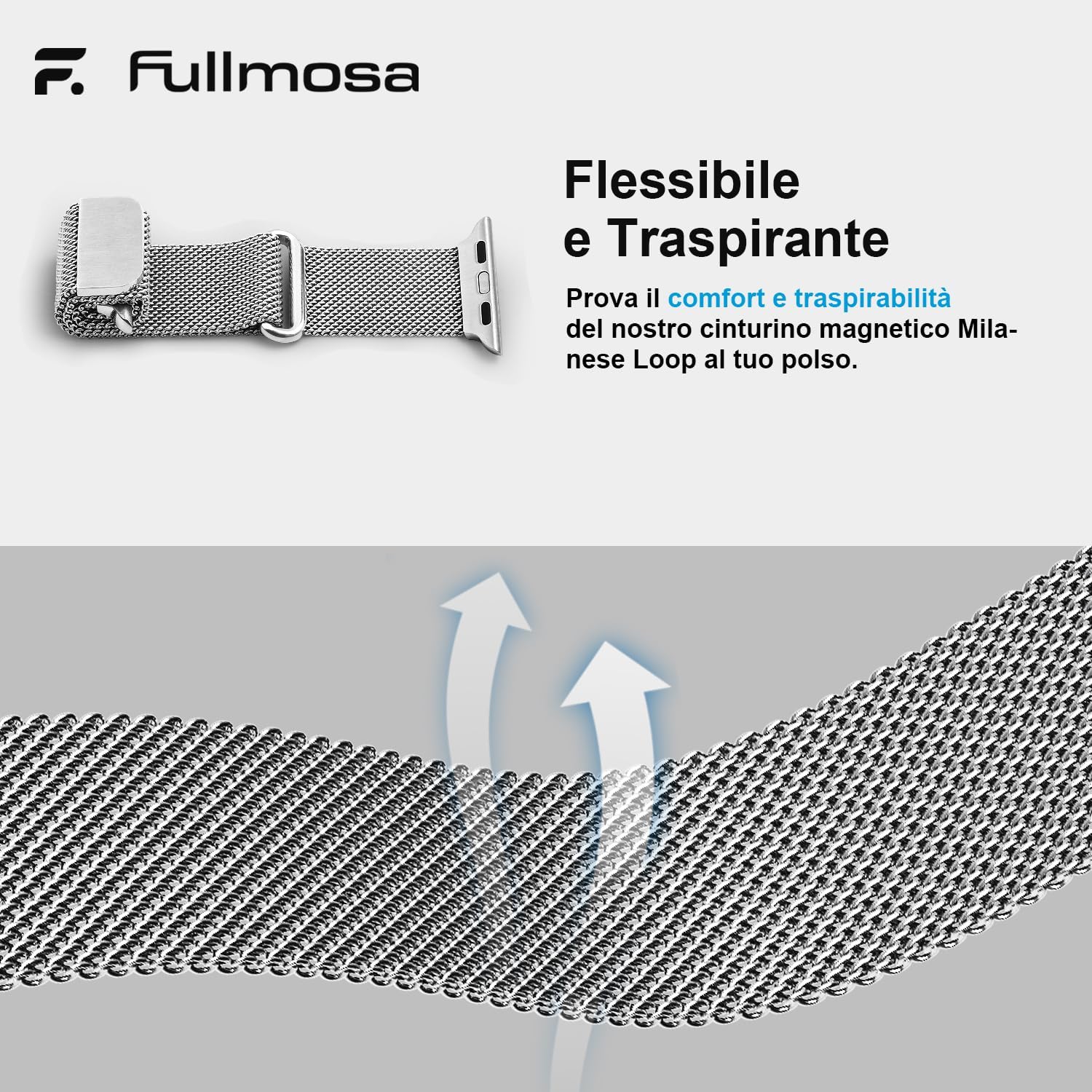 Detalle de Fullmosa Cinturino Metallo Compatibile Apple Watch – 44/46/45/42/49 mm, Acciaio Inossidabile, Argento
