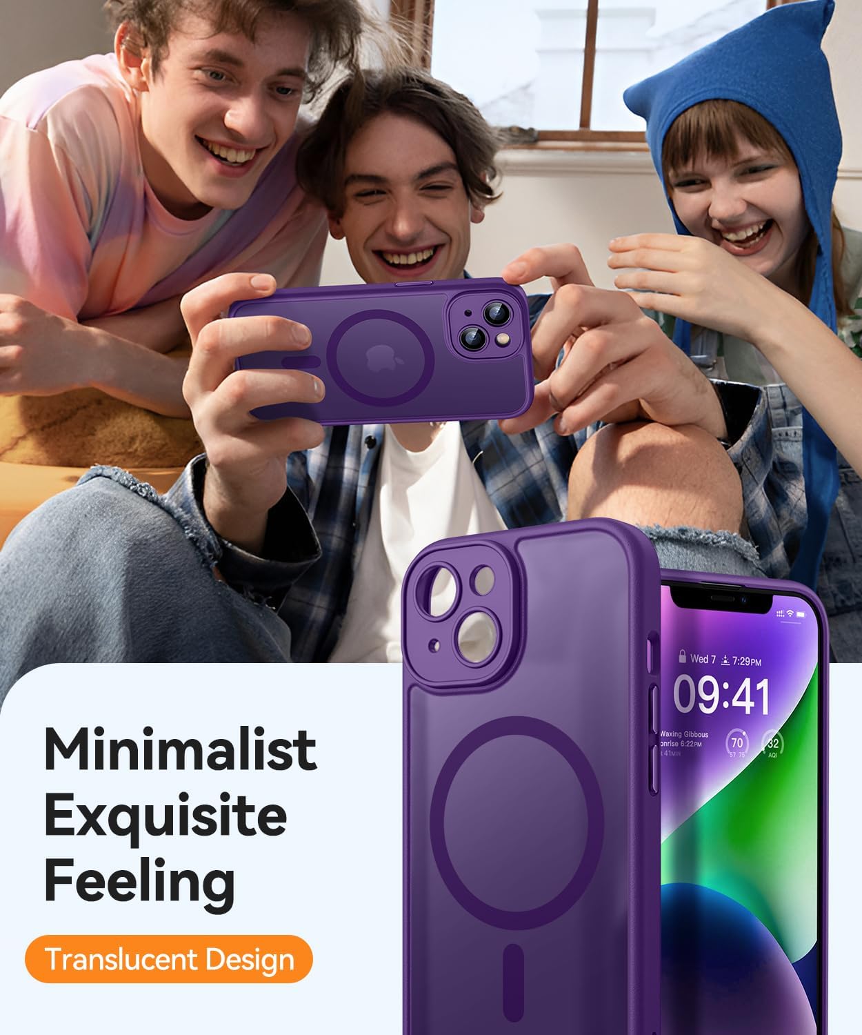 Thumbnail 6 de CANSHN Coque Magnétique pour iPhone 14 (6,1'') – Protection complète de la caméra, finition mate translucide Violet Foncé