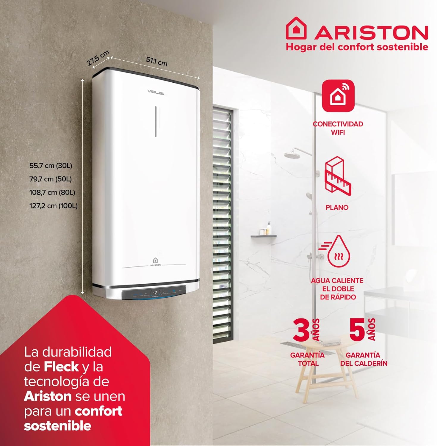 Thumbnail 2 de Ariston Velis Pro Wifi 80L 🌊 Termo Eléctrico Bajo Consumo