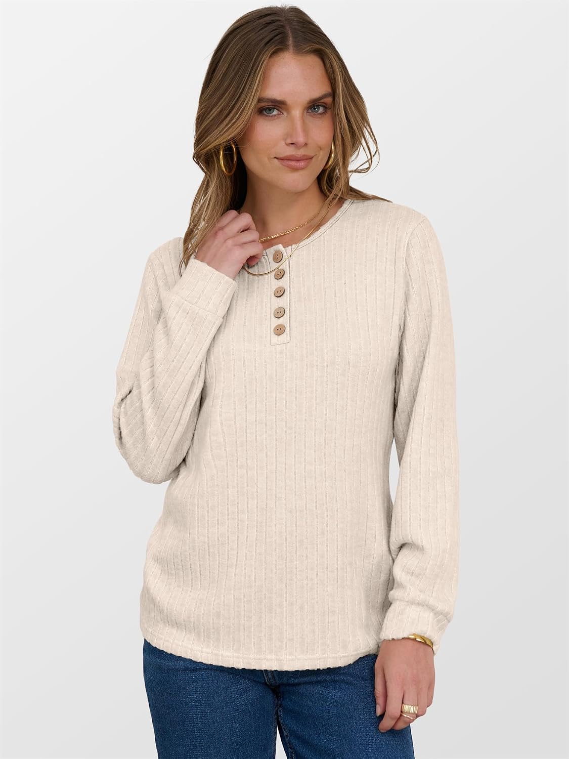 Thumbnail 5 de ANRABESS Womens Henley Tunic Top long sleeve