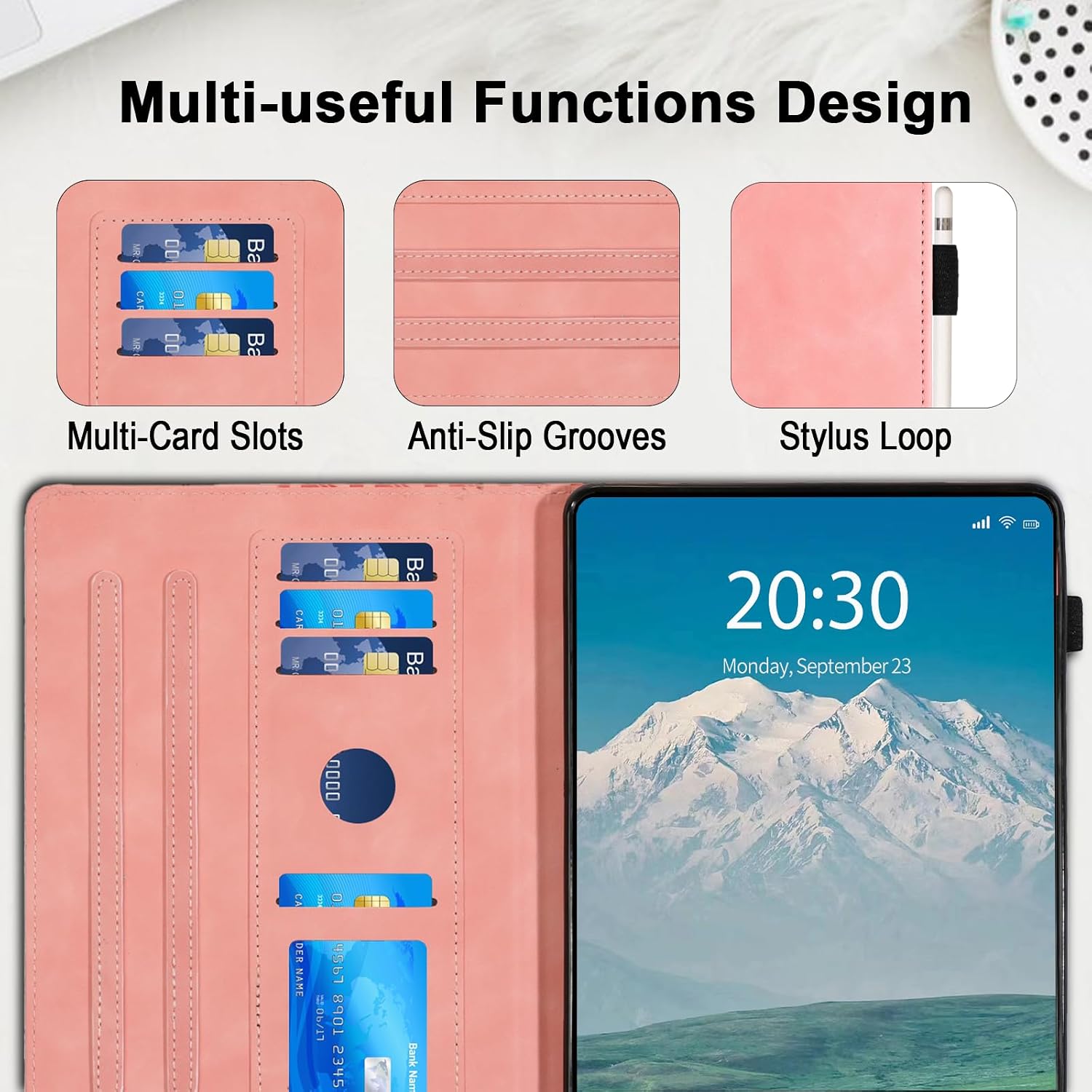 Thumbnail 2 de Hülle für Samsung Galaxy Tab A11 Plus / Galaxy A9 Plus 11 Zoll – PU Leder Folio Case mit Standfunktion, Kartenfächern, rosa