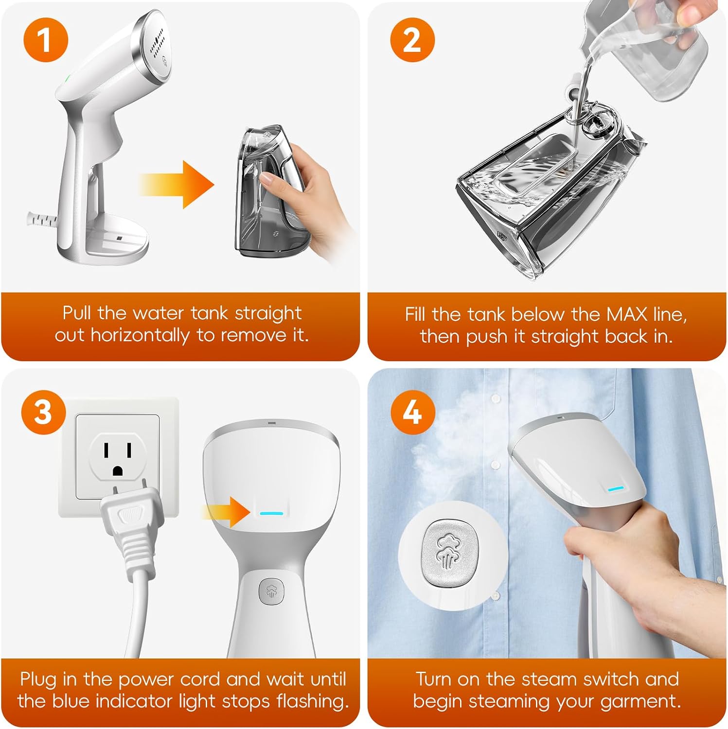 Detalle 2 de OGHom 1000W Portable Travel Handheld Steamer (120V Only) – White