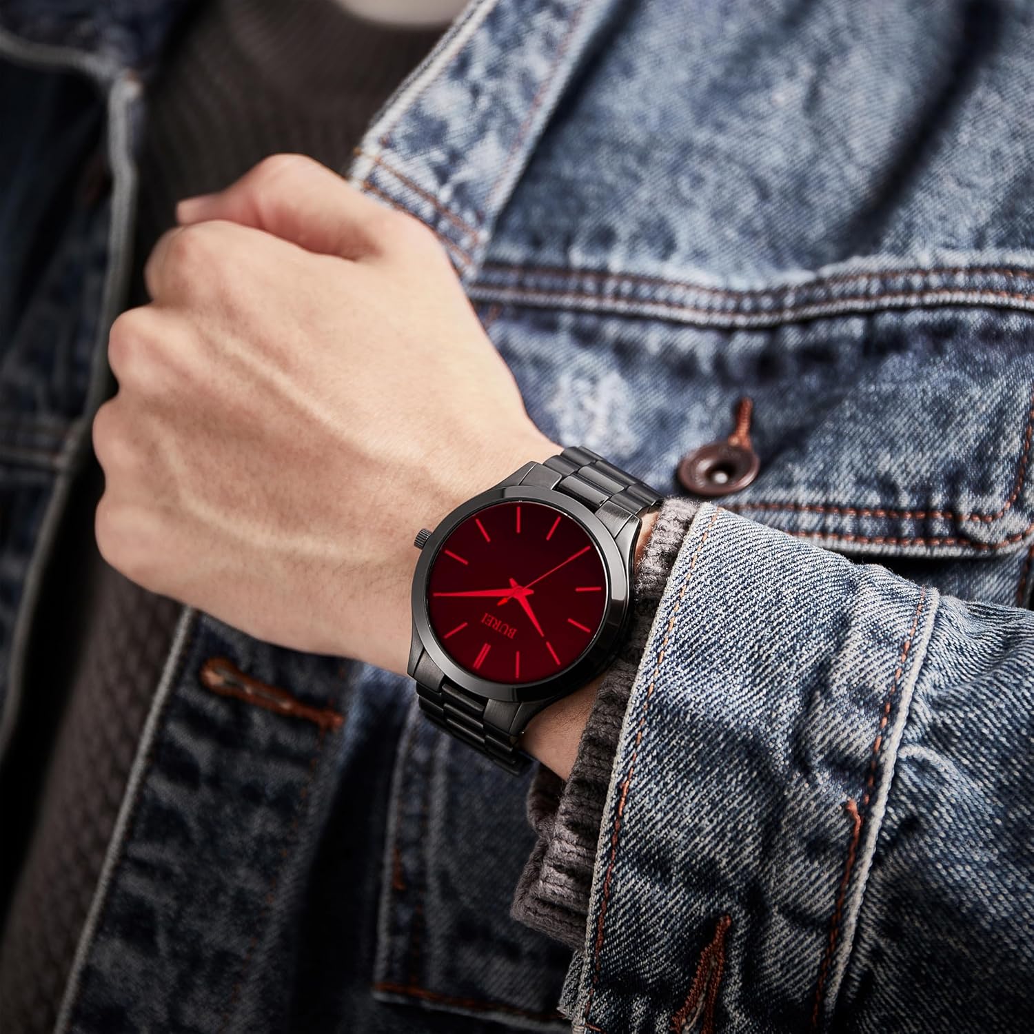 Thumbnail 5 de BUREI Montre 44 mm minimaliste pour homme