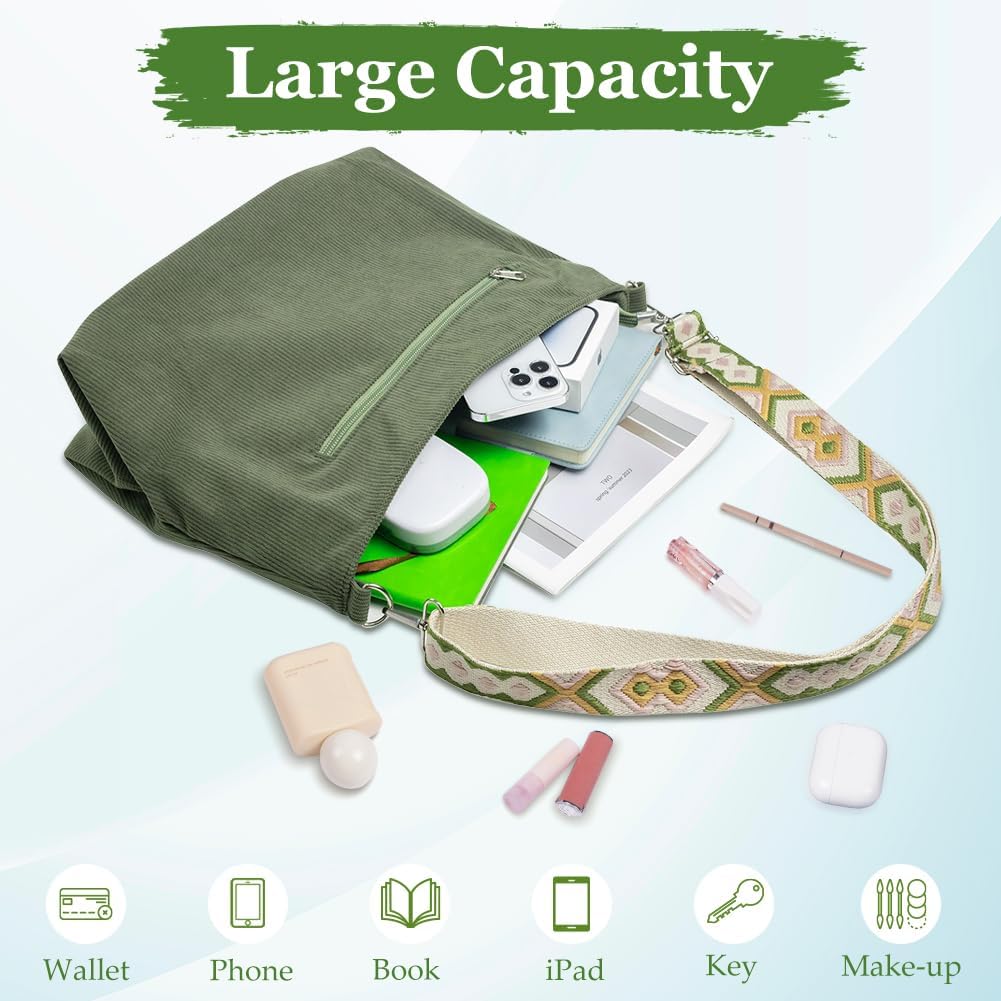 Thumbnail 4 de Aucuu Borsa a Tracolla in velluto a coste – tote versatile per scuola, lavoro e tempo libero