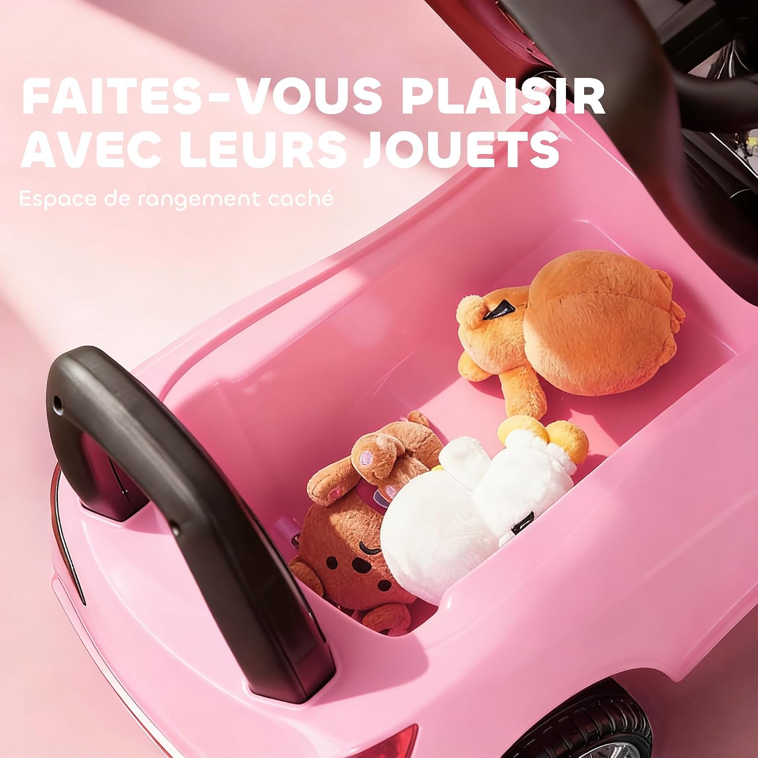 Detalle 1 de HOMCOM 370-201PK kinderauto met speelgoedkist, roze, claxon en muziek