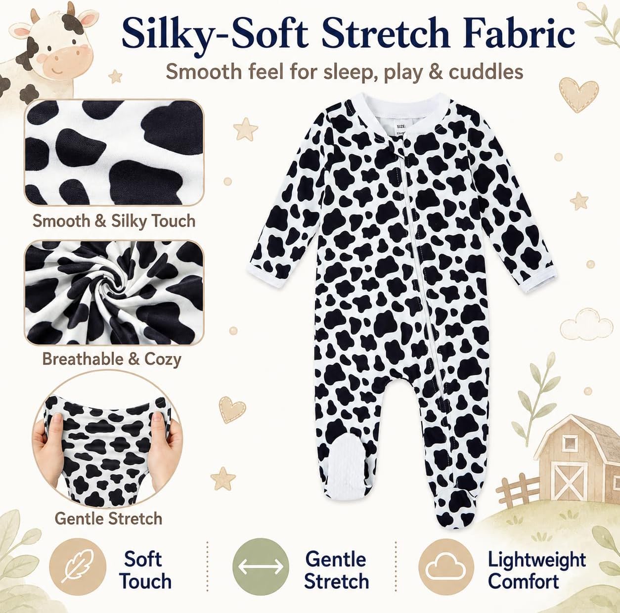 Detalle de UNIFACO Baby Footed Pajamas, 0–12 Months