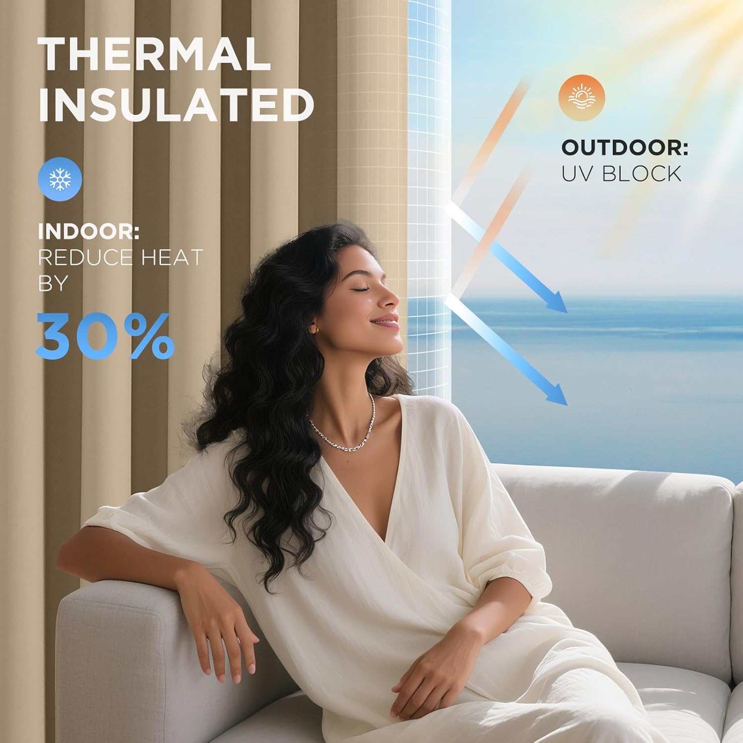 Thumbnail 2 de Rideaux occultants Joydeco en 2 pièces, L 140 x H 245 cm, beige clair à œillets