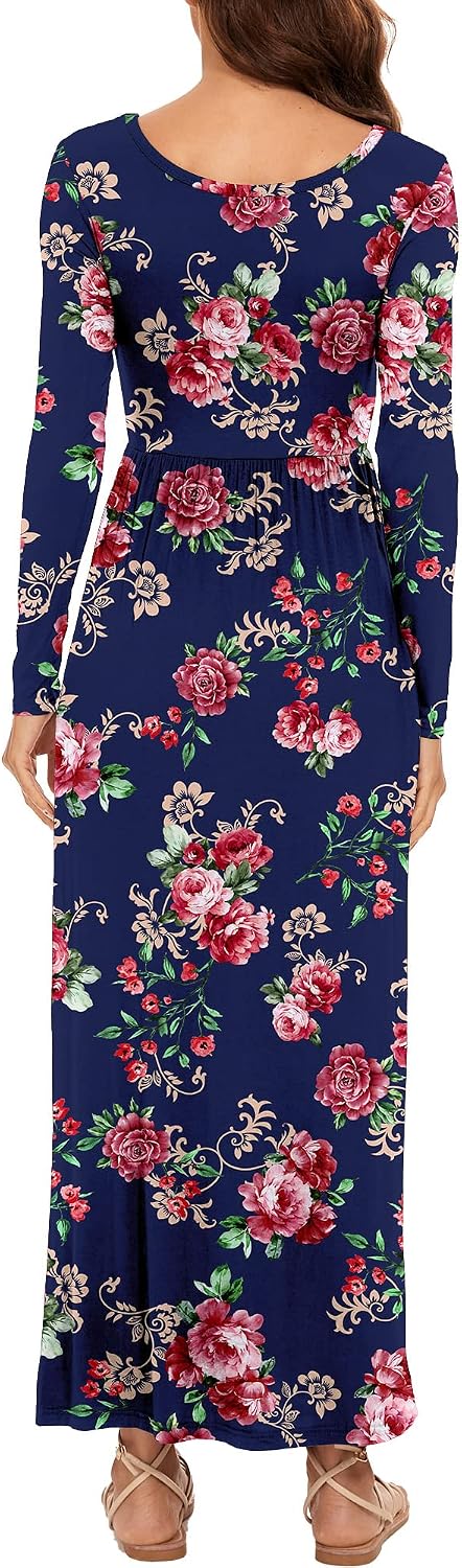 Detalle de DEARCASE Damen Maxi Kleid Sommer Mutterschaft Casual Langarm/Kurzarm Floral – Lose Passform, Taschen und Plusgröße
