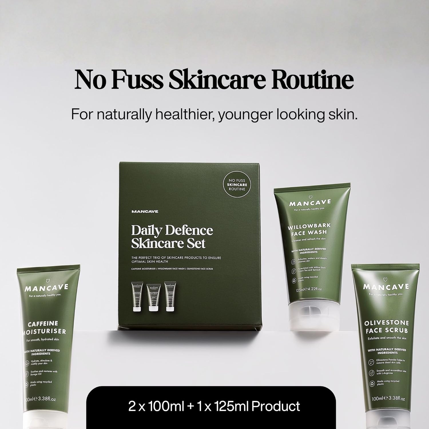 Thumbnail 1 de ManCave Set Regalo Uomo: 3 Prodotti Skincare Naturali (Detergente Viso, Scrub Viso e Idratante) in Packaging Riciclato