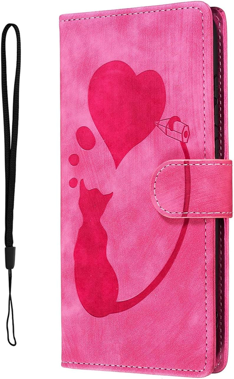 Detalle de Nodigao Leder-Flip-Hülle mit Katzenmotiv für Samsung Galaxy A26 5G / A17 4G/5G – Rot